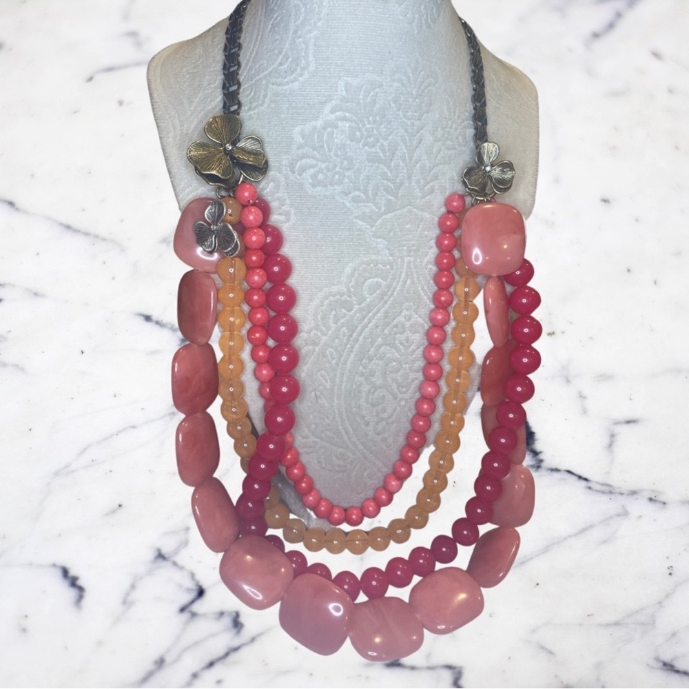 Fossil Statement Stone Layered Statement Necklace… - image 1